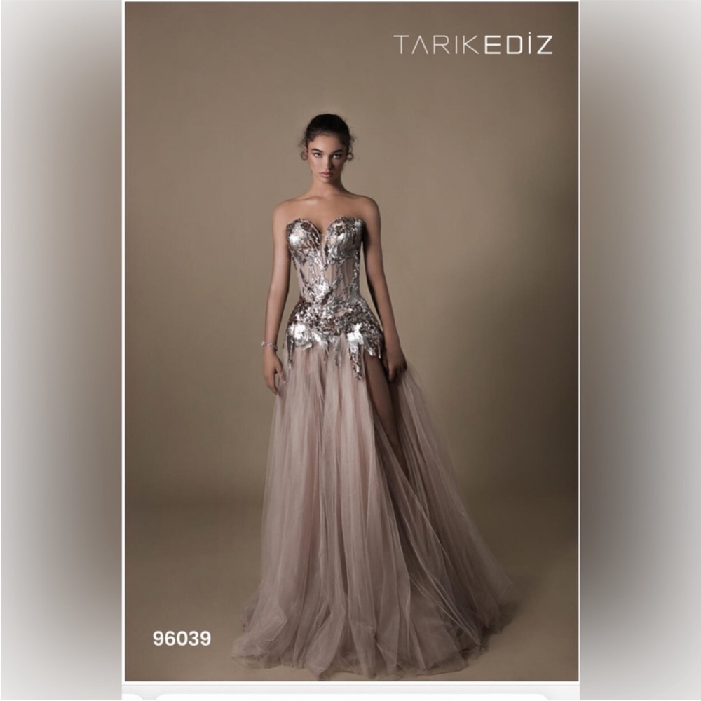 IN SEARCH OF :Tarik Ediz Strapless Metallic and Cream Dress
